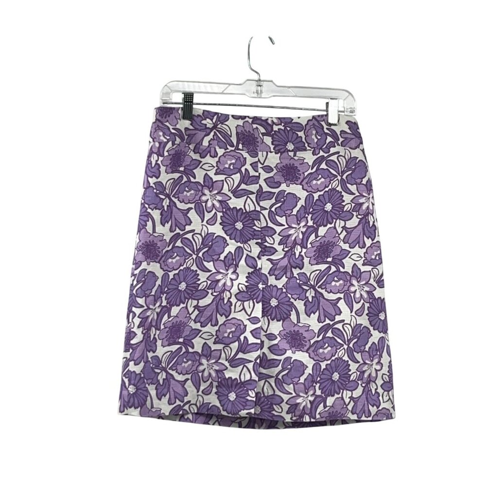 Ann Taylor LOFT Skirt Womens 8 NEW Purple Floral Linen Blend Lined